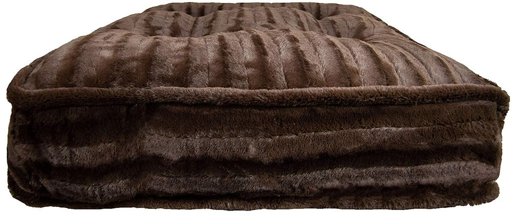 BESSIE AND BARNIE Godiva Brown Ultra Plush  Fur Luxury Durable Sicilian Rectangle Pet/Dog Bed