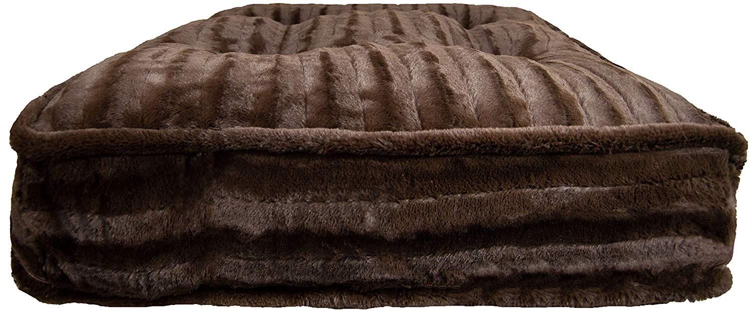 BESSIE AND BARNIE Godiva Brown Ultra Plush  Fur Luxury Durable Sicilian Rectangle Pet/Dog Bed