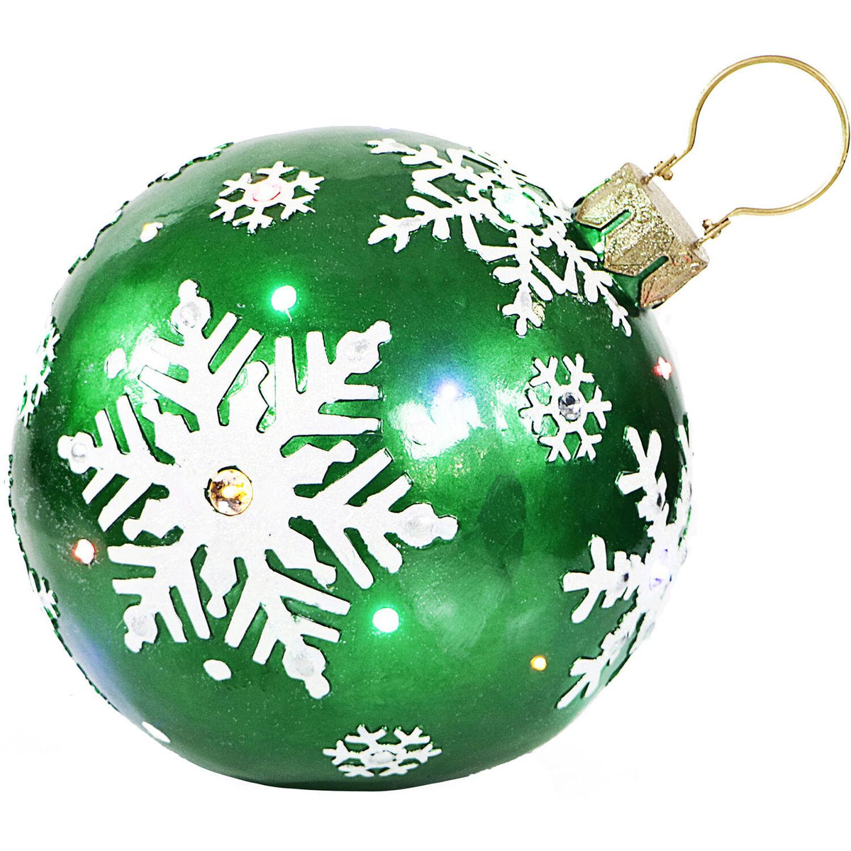 Fraser Hill Farm Indoor/Outdoor Oversized Christmas Decor w/ Long-Lasting LED Lights, 18-In. Jeweled Ball Ornament w/Snowflake  in Green
