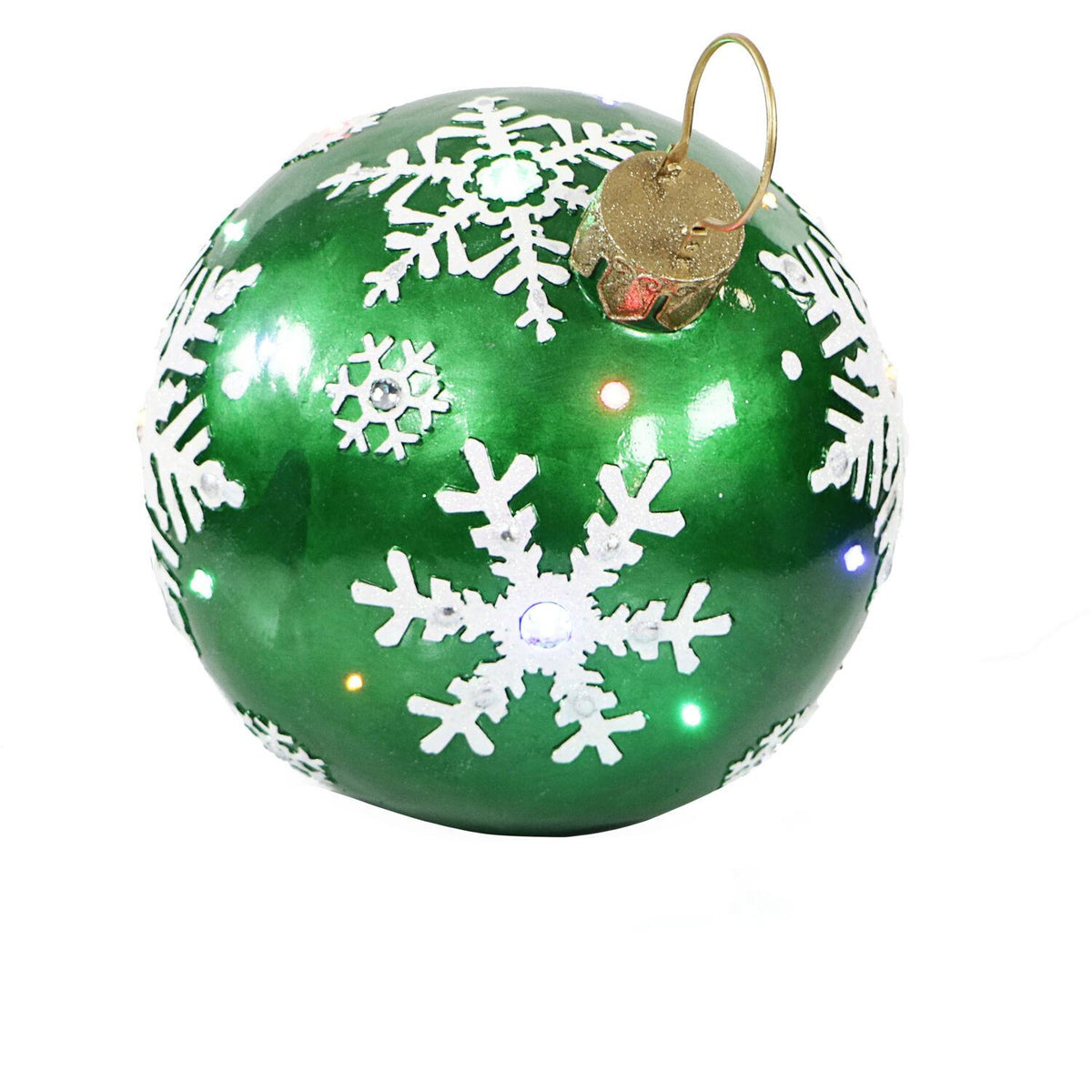 Fraser Hill Farm Indoor/Outdoor Oversized Christmas Decor w/ Long-Lasting LED Lights, 18-In. Jeweled Ball Ornament w/Snowflake  in Green