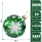 Fraser Hill Farm Indoor/Outdoor Oversized Christmas Decor w/ Long-Lasting LED Lights, 18-In. Jeweled Ball Ornament w/Snowflake  in Green