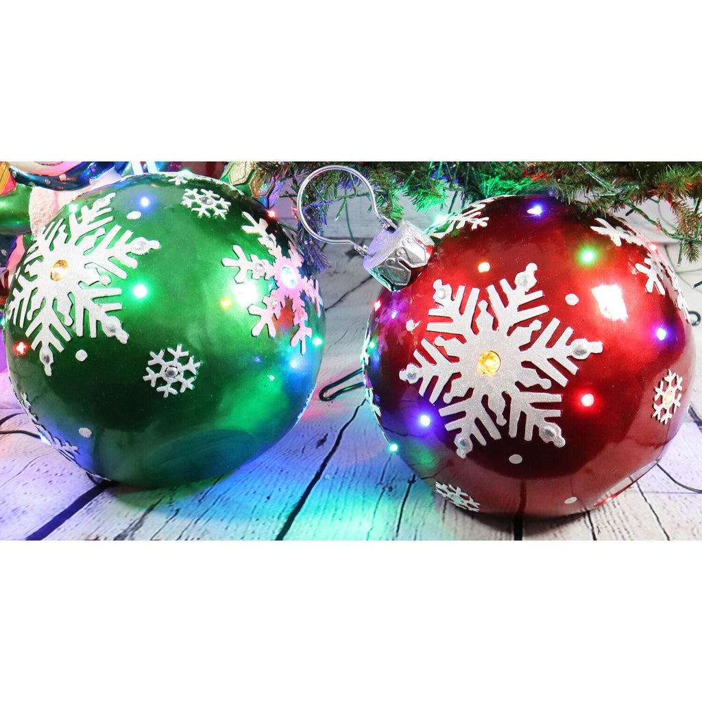 Fraser Hill Farm Indoor/Outdoor Oversized Christmas Decor w/ Long-Lasting LED Lights, 18-In. Jeweled Ball Ornament w/Snowflake  in Green