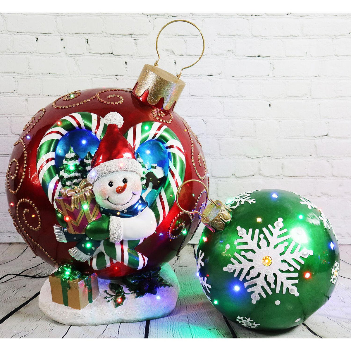 Fraser Hill Farm Indoor/Outdoor Oversized Christmas Decor w/ Long-Lasting LED Lights, 18-In. Jeweled Ball Ornament w/Snowflake  in Green