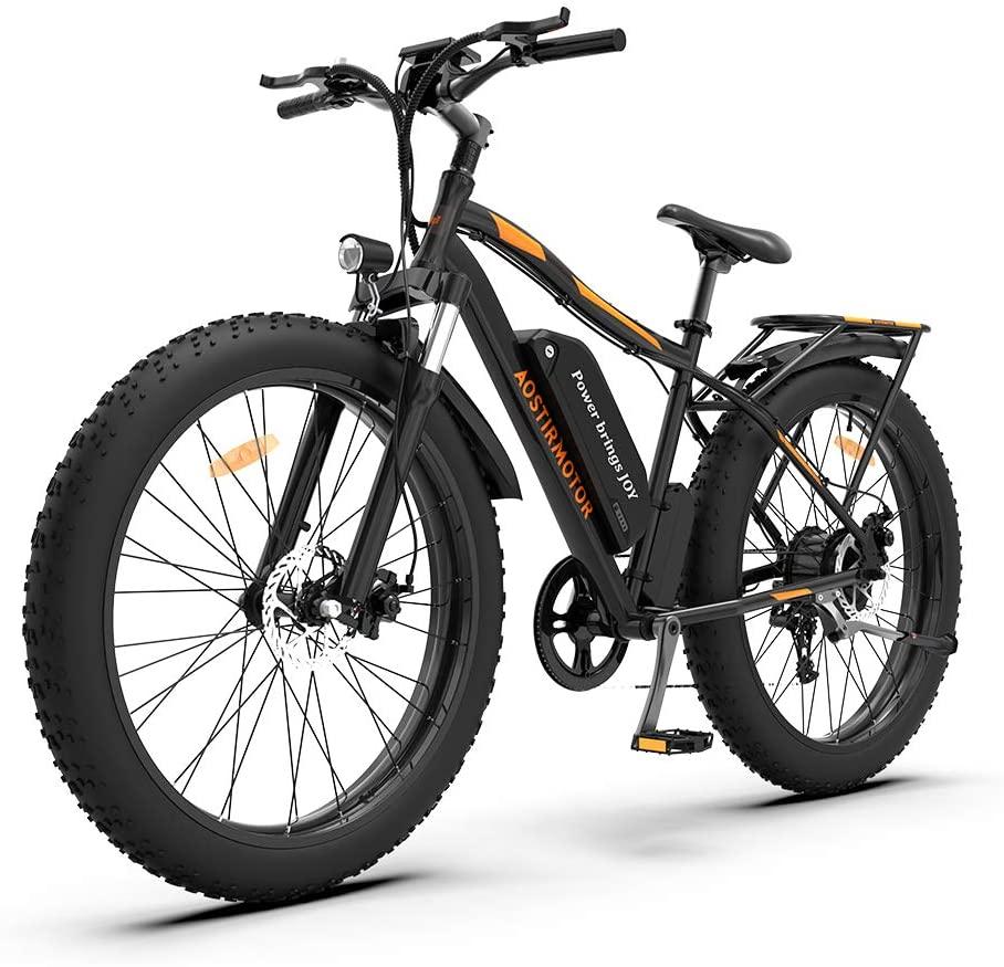 AOSTIRMOTOR Fat Tire Bike, 750W 48V 13AH Ebike with Rack and Fender, 26 ‘’4.0 inch E Mountain Bike, Electric Bicycle for Adults