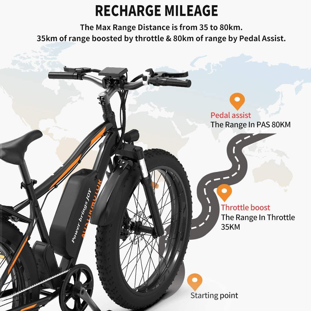 AOSTIRMOTOR Fat Tire Bike, 750W 48V 13AH Ebike with Rack and Fender, 26 ‘’4.0 inch E Mountain Bike, Electric Bicycle for Adults