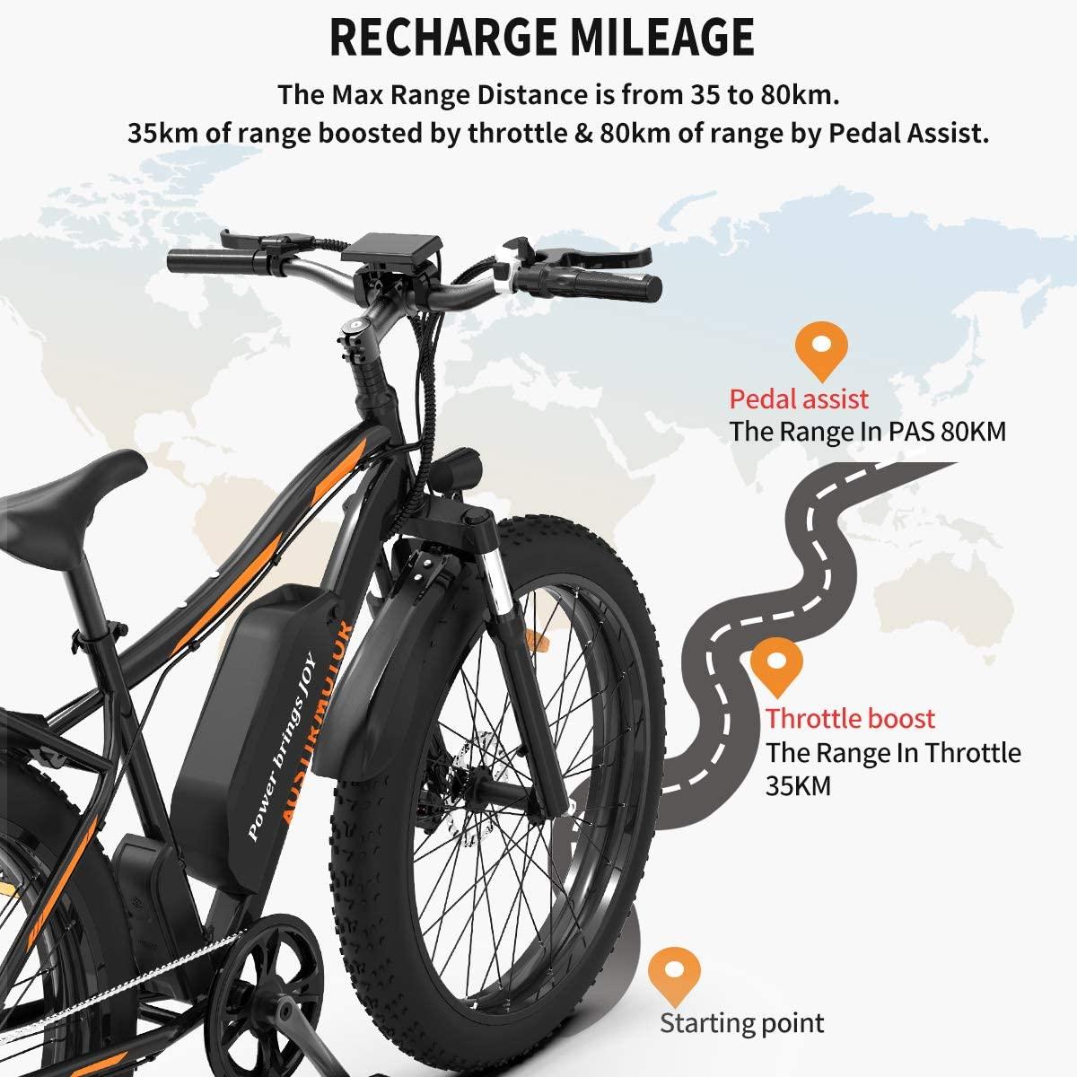 AOSTIRMOTOR Fat Tire Bike, 750W 48V 13AH Ebike with Rack and Fender, 26 ‘’4.0 inch E Mountain Bike, Electric Bicycle for Adults