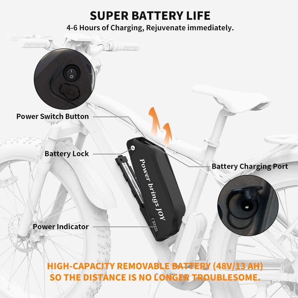 AOSTIRMOTOR Electric Mountain Bike, 750W Motor&amp;48V 13AH Battery Ebike with Rack and Fender, 26 4.0 Inch Fat Tire Bike, Electric Bicycle for Adults