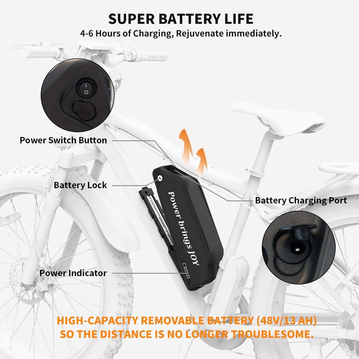 AOSTIRMOTOR Electric Mountain Bike, 750W Motor&amp;48V 13AH Battery Ebike with Rack and Fender, 26 4.0 Inch Fat Tire Bike, Electric Bicycle for Adults