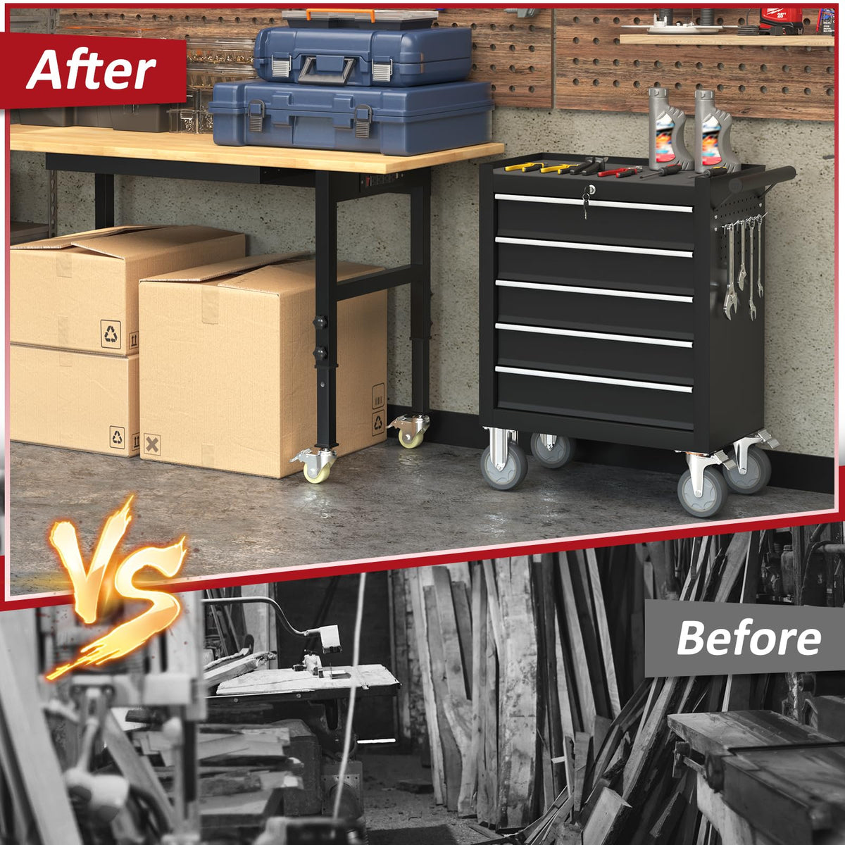 5 Drawers Rolling Tool Chest with Wheels, Portable Rolling Tool Boxes with Wheels, Tool Box StoraCabinet with LocSystem for Gara(Black, 5 Drawers)