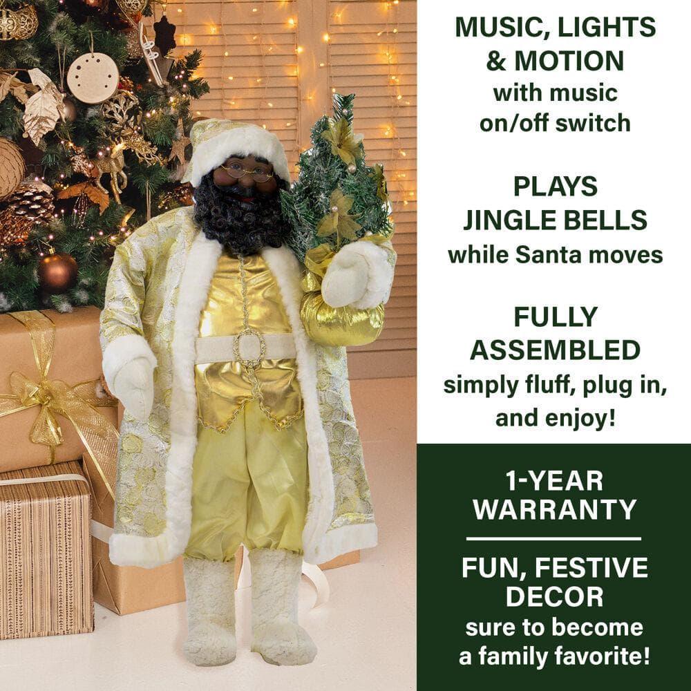36 in. Chrismtas Music and Motion African American Santa with Tree