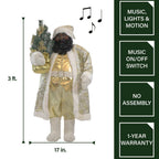 36 in. Chrismtas Music and Motion African American Santa with Tree