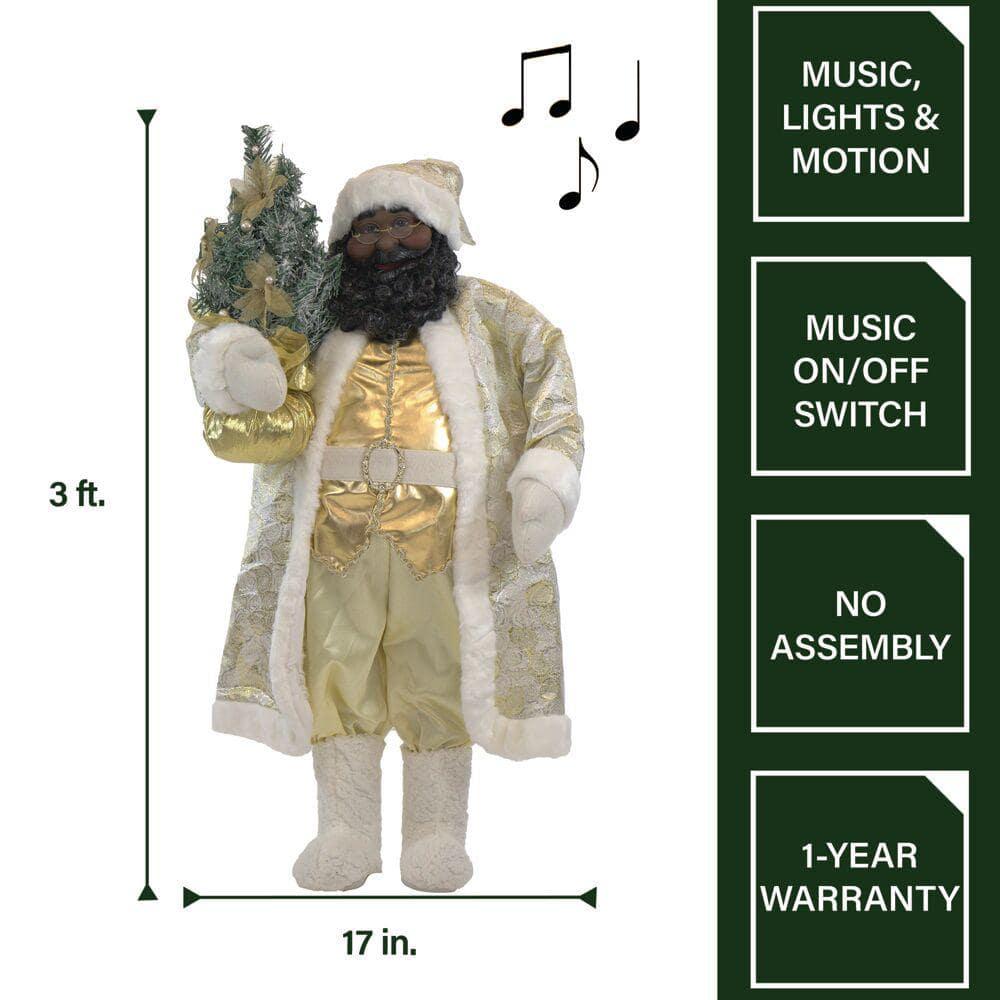 36 in. Chrismtas Music and Motion African American Santa with Tree
