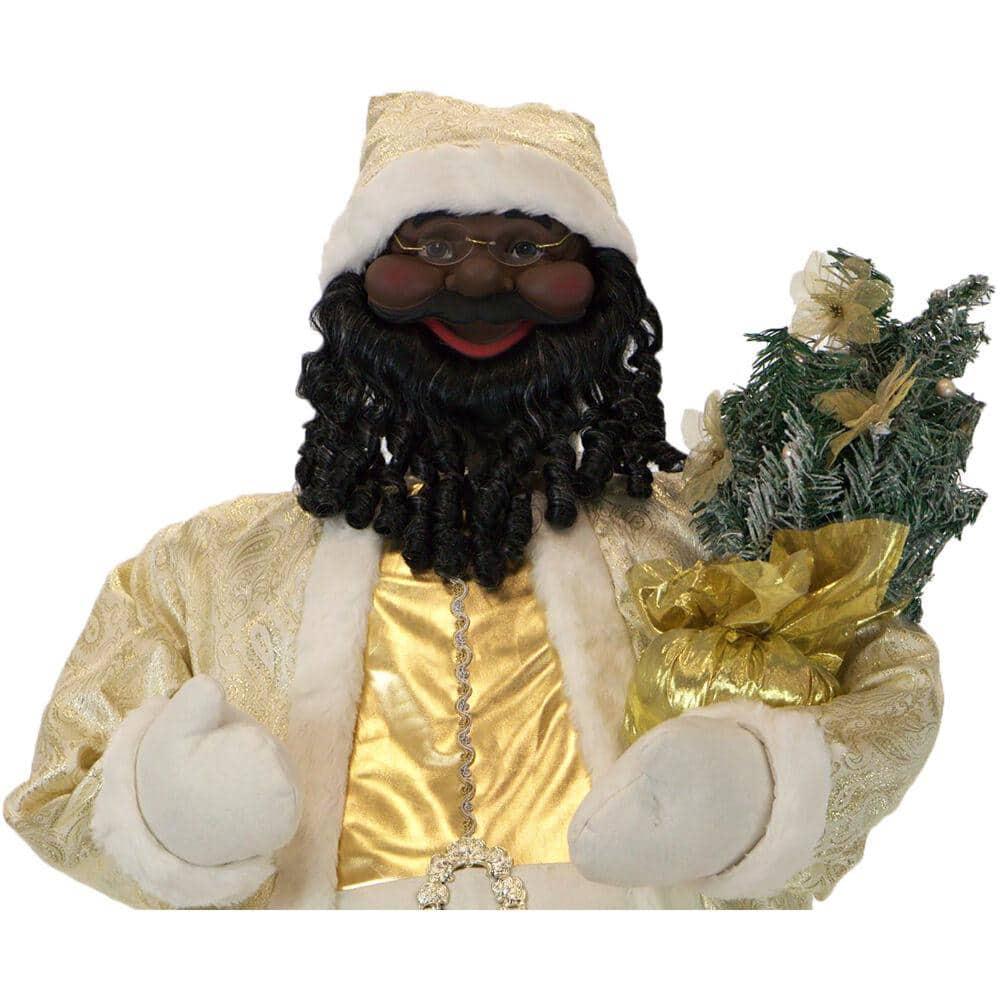 36 in. Chrismtas Music and Motion African American Santa with Tree