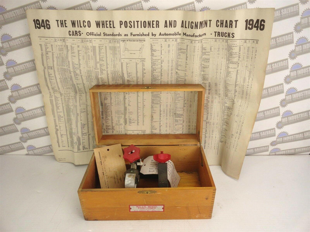 1946 WILCO - WHEEL ALIGNMENT POSITIONER w/TOOL CASE & CHART, 70+ YRS OLD