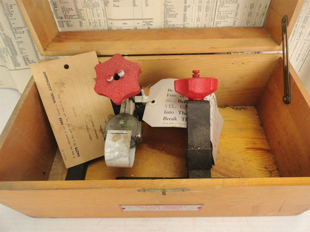 1946 WILCO - WHEEL ALIGNMENT POSITIONER w/TOOL CASE & CHART, 70+ YRS OLD