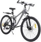 hosote 26 Inch Mountain Bike, Full Suspension 21 Speed High-Tensile Carbon Steel Frame MTB with Dual Disc Brake for Men and Women