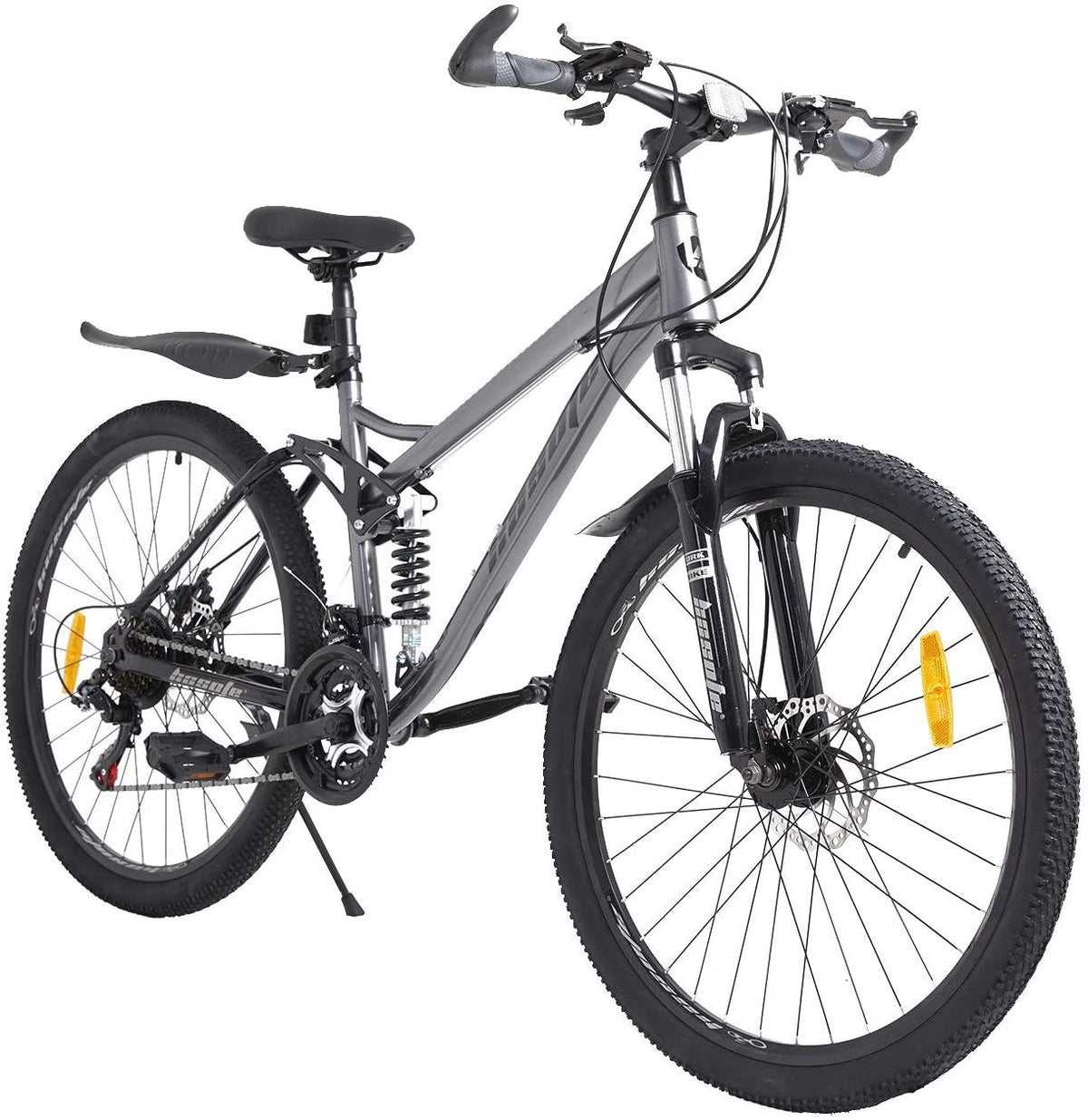 hosote 26 Inch Mountain Bike, Full Suspension 21 Speed High-Tensile Carbon Steel Frame MTB with Dual Disc Brake for Men and Women