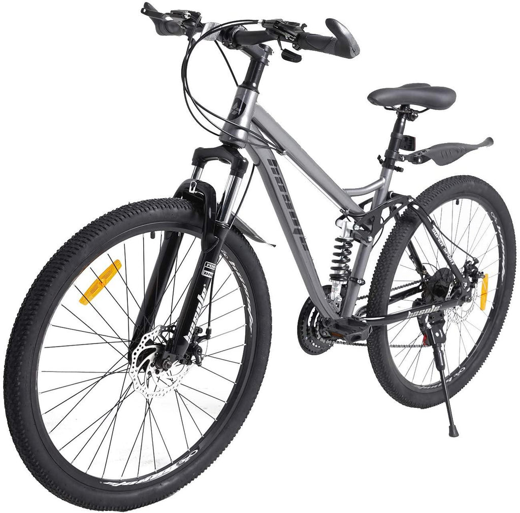 hosote 26 Inch Mountain Bike, Full Suspension 21 Speed High-Tensile Carbon Steel Frame MTB with Dual Disc Brake for Men and Women