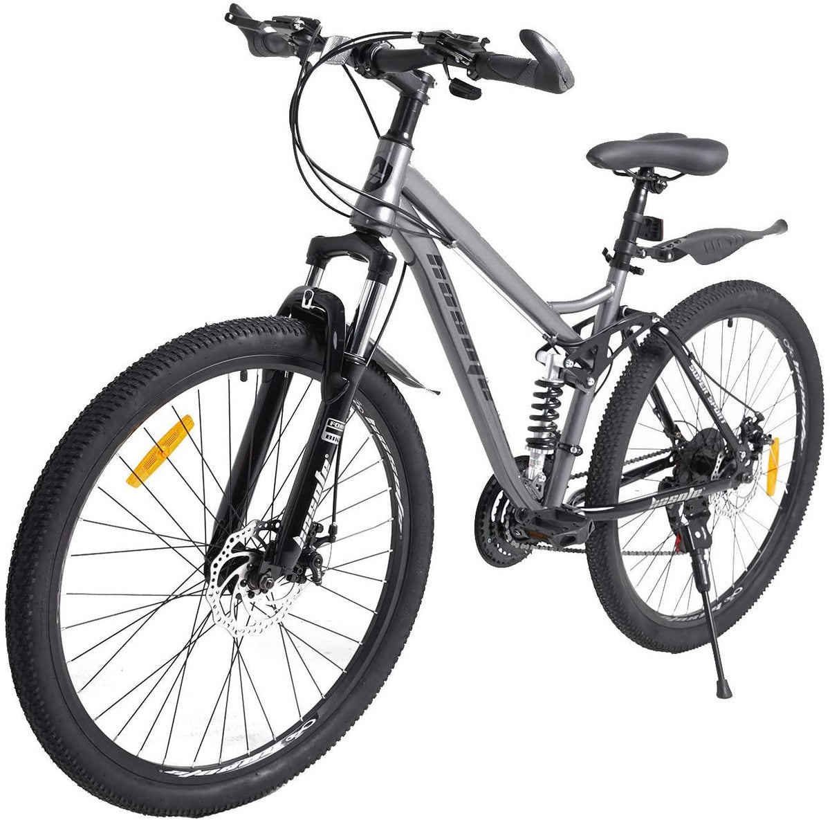 hosote 26 Inch Mountain Bike, Full Suspension 21 Speed High-Tensile Carbon Steel Frame MTB with Dual Disc Brake for Men and Women