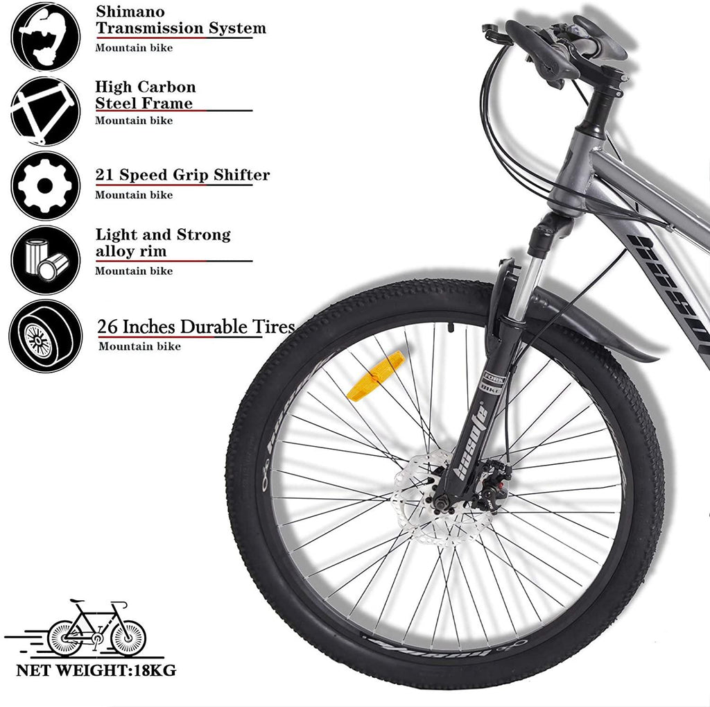 hosote 26 Inch Mountain Bike, Full Suspension 21 Speed High-Tensile Carbon Steel Frame MTB with Dual Disc Brake for Men and Women