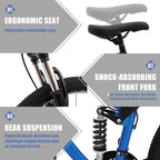 hosote 26 Inch Mountain Bike, Full Suspension 21 Speed High-Tensile Carbon Steel Frame MTB with Dual Disc Brake for Men and Women