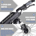 hosote 26 Inch Mountain Bike, Full Suspension 21 Speed High-Tensile Carbon Steel Frame MTB with Dual Disc Brake for Men and Women