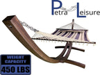 petra leisure 14 ft. wooden arc hammock stand + deluxe quilted double padded hammock bed w/pillow. 2 person bed. 450 lb capacity(coffee stain/elegant blue stripe)