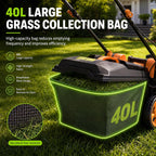 Cordless Lawn Mower, 17-Inch Battery Powered Electric Push Mower, 2-in-1 Mulching &amp; Bagging, 6 Cutting Heights, 40L Grass Bag, Lightweight Walk-Behind Mower for Small to Medium Yards, Orange