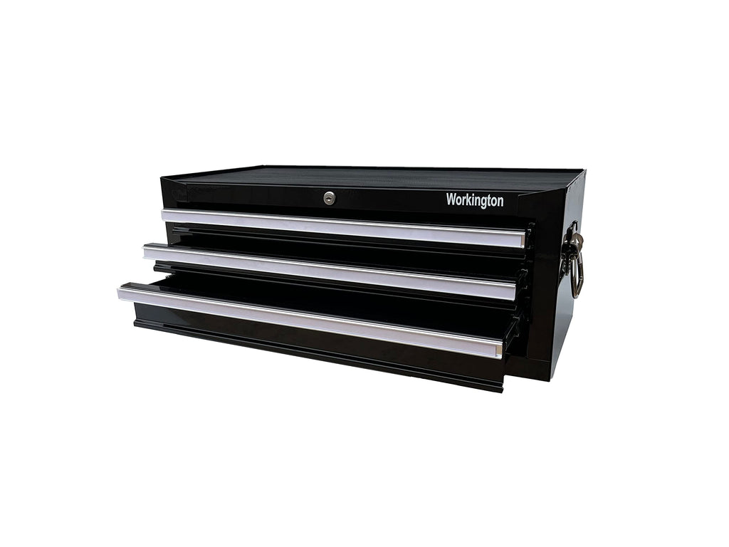 Industrial 3 Drawers Portable Metal Intermediate Box, 26" Middle Tool Chest Cabinet with Ball Bearing Drawer Slides, Steel Tool StoraBox Organizer 4009 Black