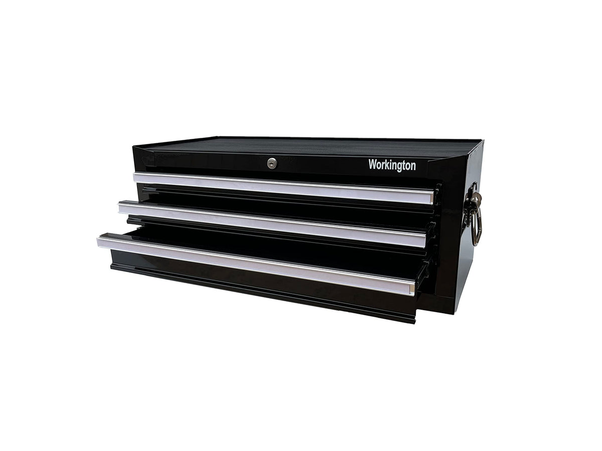 Industrial 3 Drawers Portable Metal Intermediate Box, 26" Middle Tool Chest Cabinet with Ball Bearing Drawer Slides, Steel Tool StoraBox Organizer 4009 Black