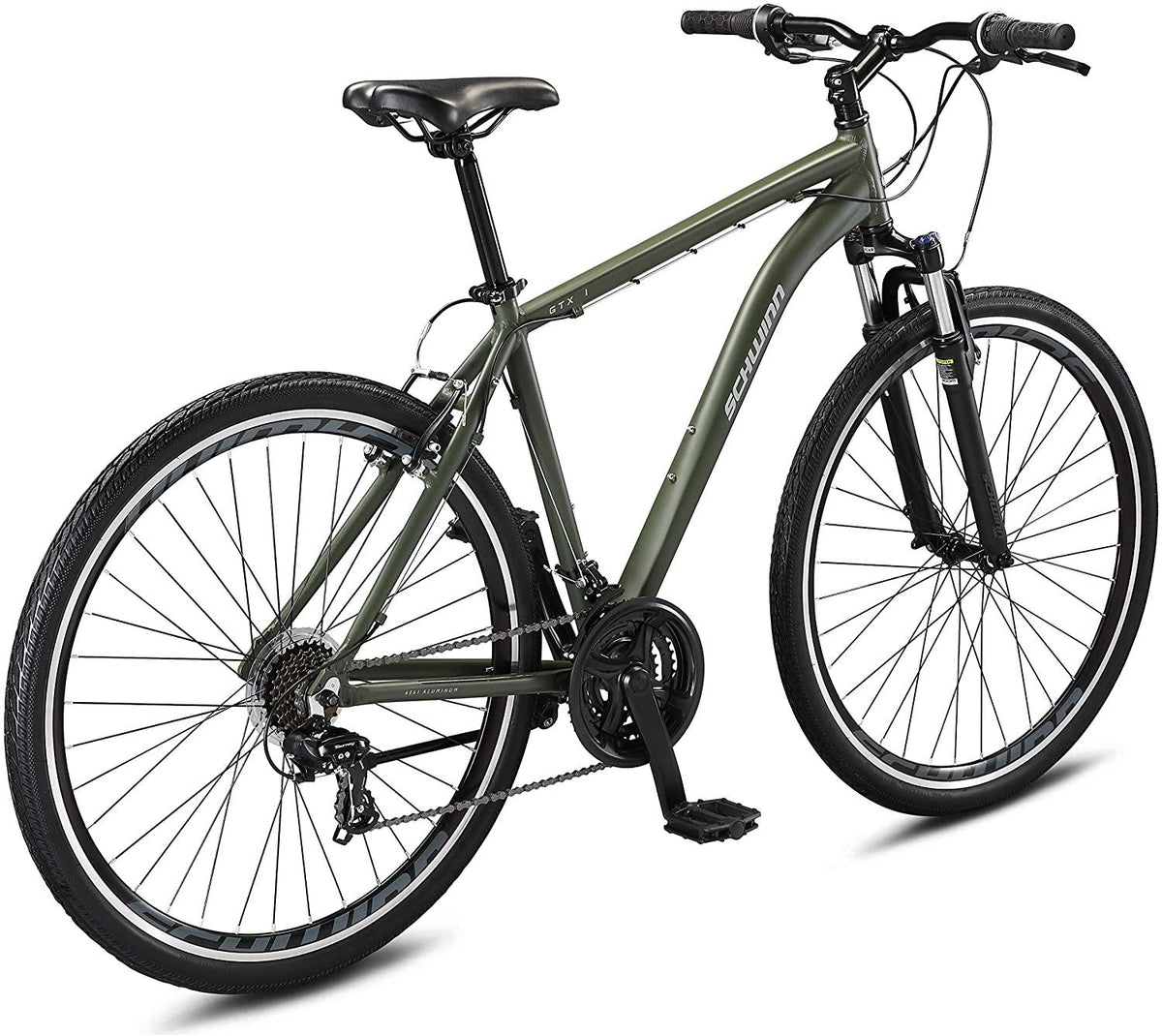 Schwinn GTX 1.0 Comfort Adult Hybrid Bike, Dual Sport Bicycle, 20-Inch Aluminum Frame, Green