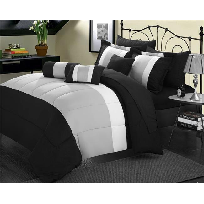 Chic Home CS5036 10 Piece Prenston Contemporary Geometric Pattern Comforter Complete Bed with Sheet Sets Decorative Pillows Shams, - Black
