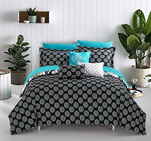 Chic Home CS5036 10 Piece Prenston Contemporary Geometric Pattern Comforter Complete Bed with Sheet Sets Decorative Pillows Shams, - Black