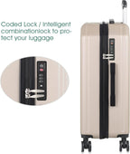 Luggage 3 Piece Sets with Spinner Wheels, ABS Hardside Durable Suitcase Carry On, TSA Lock (20/24/28 inch),Elegant Beige