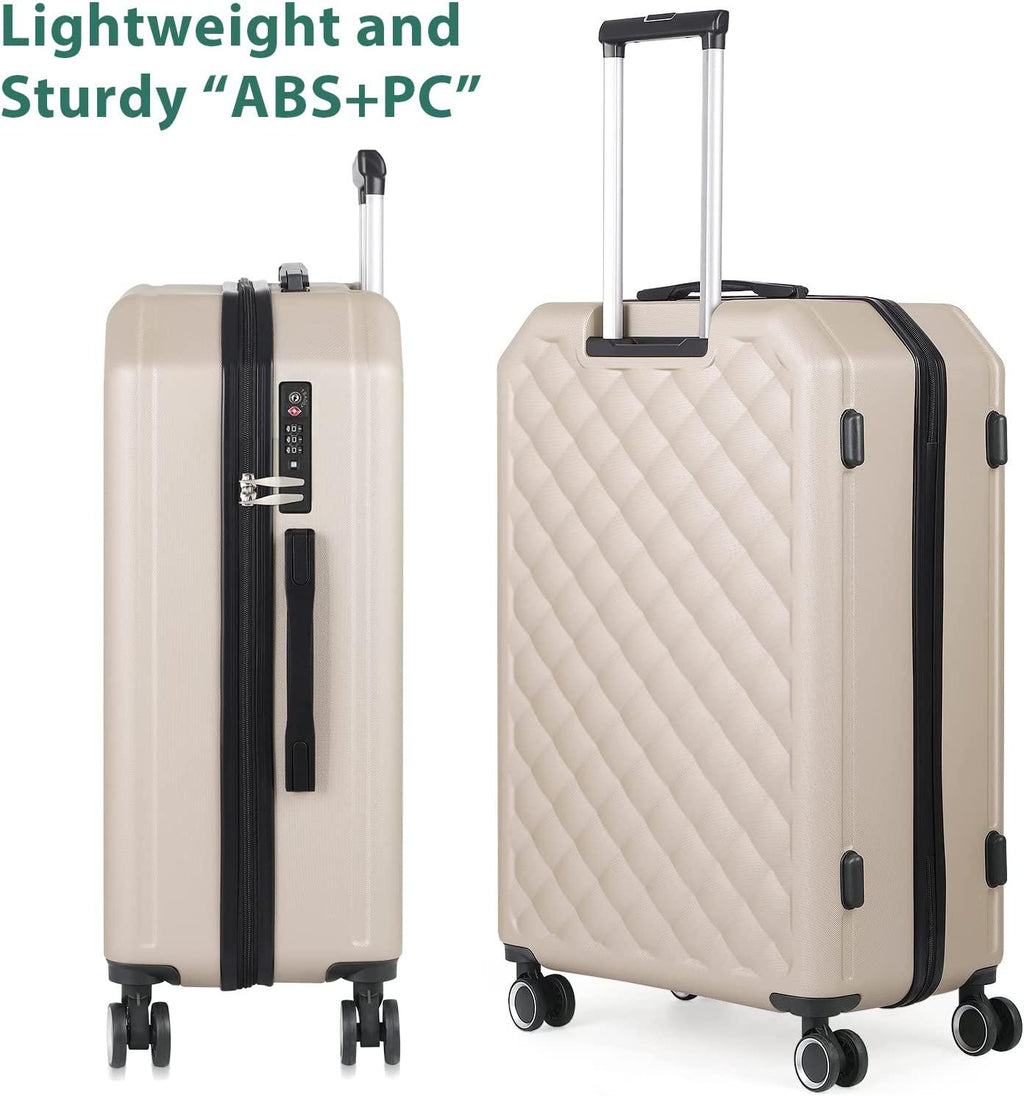 Luggage 3 Piece Sets with Spinner Wheels, ABS Hardside Durable Suitcase Carry On, TSA Lock (20/24/28 inch),Elegant Beige