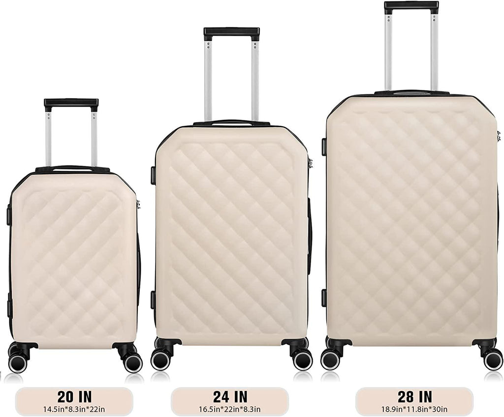 Luggage 3 Piece Sets with Spinner Wheels, ABS Hardside Durable Suitcase Carry On, TSA Lock (20/24/28 inch),Elegant Beige