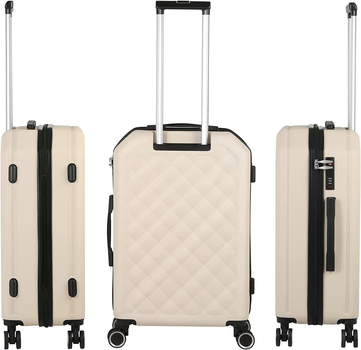Luggage 3 Piece Sets with Spinner Wheels, ABS Hardside Durable Suitcase Carry On, TSA Lock (20/24/28 inch),Elegant Beige