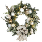24 in. Pre-Lit Yuletide Glam Decorated Artificial Christmas Wreath with Bow, 50 LED Lights