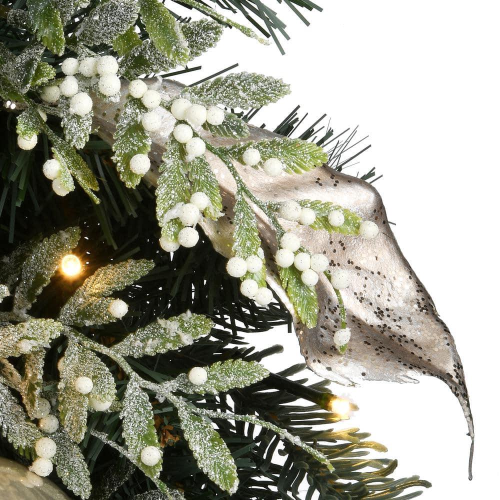 24 in. Pre-Lit Yuletide Glam Decorated Artificial Christmas Wreath with Bow, 50 LED Lights