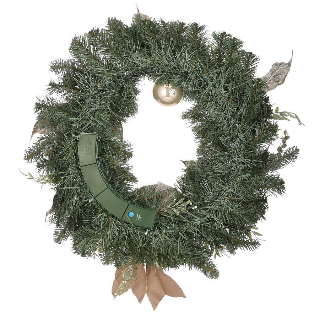 24 in. Pre-Lit Yuletide Glam Decorated Artificial Christmas Wreath with Bow, 50 LED Lights