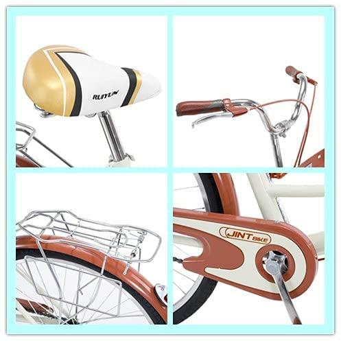 VISDRON Complete Cruiser Bikes, 26 Inch Beach Cruiser Bicycle for Woman-Classic Retro Bicycler Bicycle with Baskets&amp;Rear Racks Comfortable Commuter Bicycle for Leisure Picnics&amp;Shopping