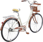 VISDRON Complete Cruiser Bikes, 26 Inch Beach Cruiser Bicycle for Woman-Classic Retro Bicycler Bicycle with Baskets&amp;Rear Racks Comfortable Commuter Bicycle for Leisure Picnics&amp;Shopping