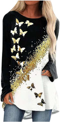 Women's Summer Long Sleeve T-Shirt Casual Crewneck Tunic Tops for Leggings Loose Blouse