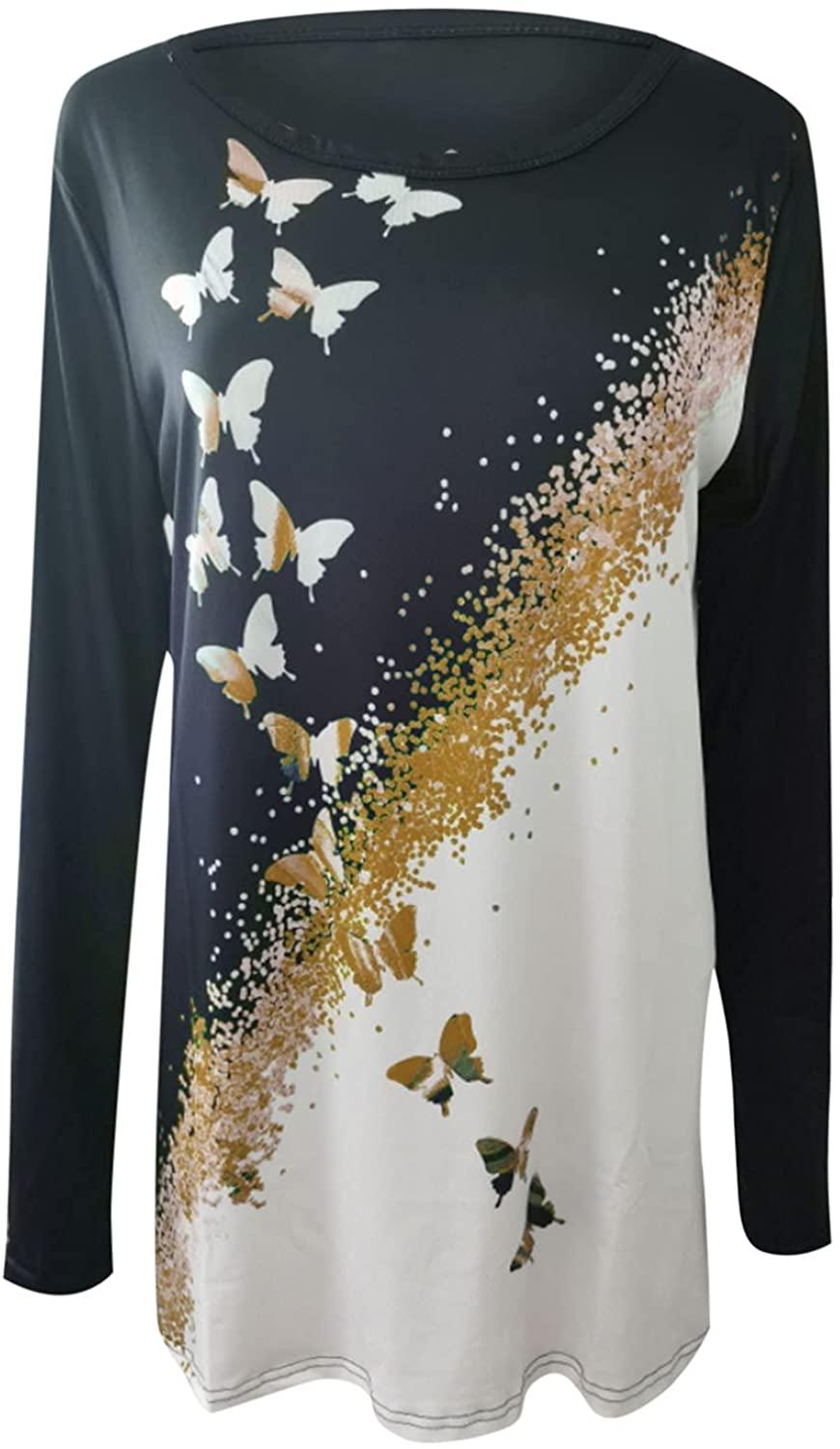 Women's Summer Long Sleeve T-Shirt Casual Crewneck Tunic Tops for Leggings Loose Blouse