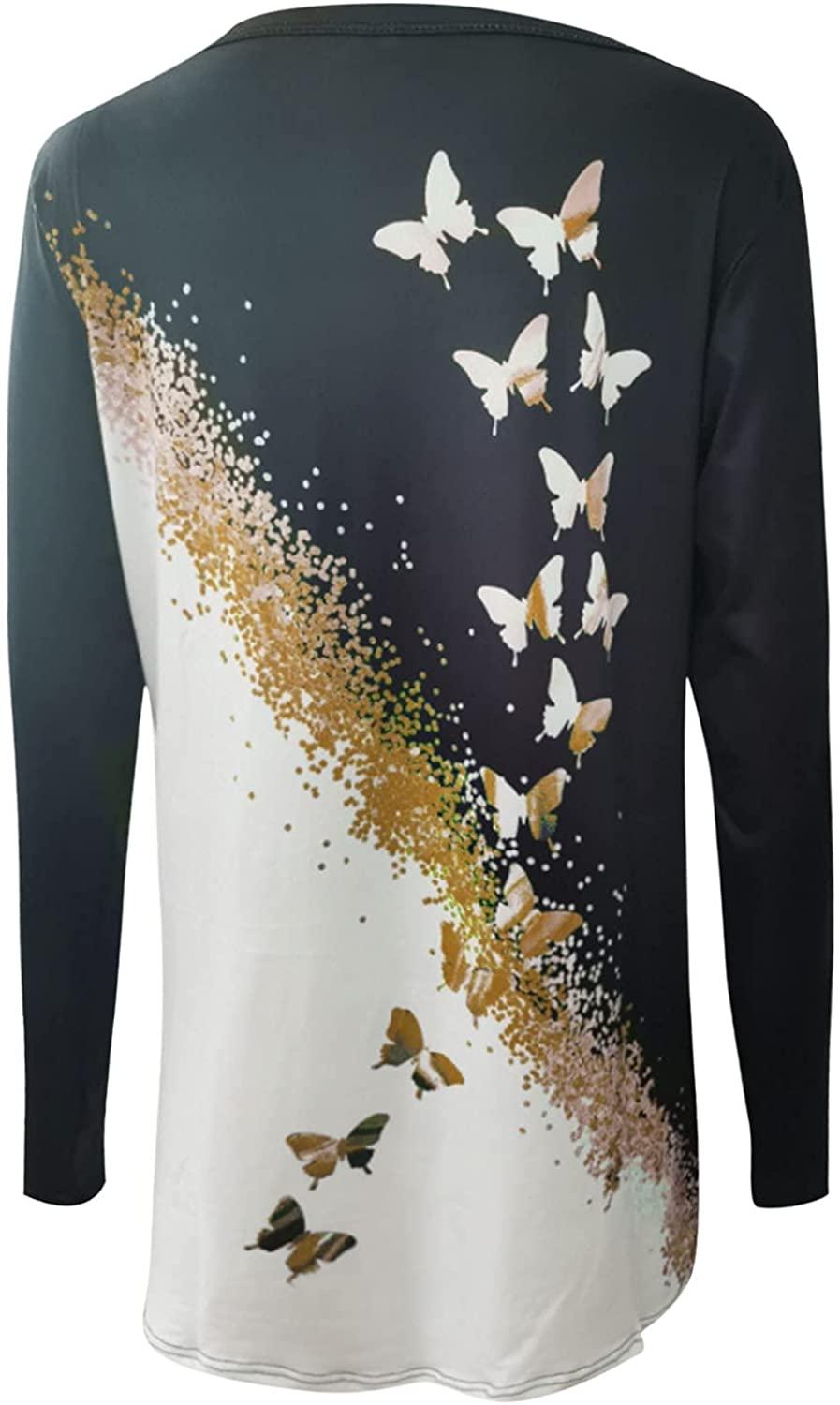 Women's Summer Long Sleeve T-Shirt Casual Crewneck Tunic Tops for Leggings Loose Blouse