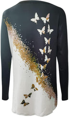 Women's Summer Long Sleeve T-Shirt Casual Crewneck Tunic Tops for Leggings Loose Blouse