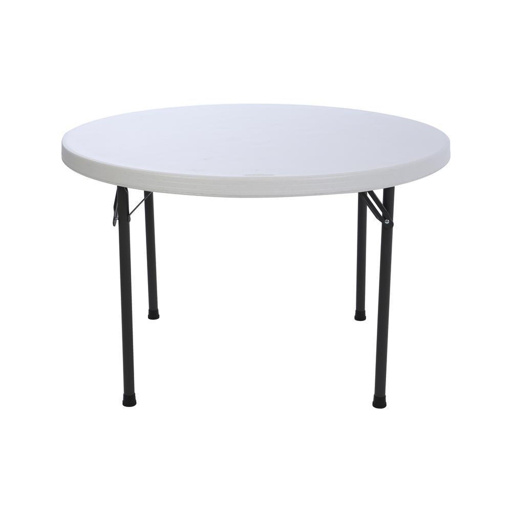 46 in. White Granite Plastic Round Foldable Folding Card Table