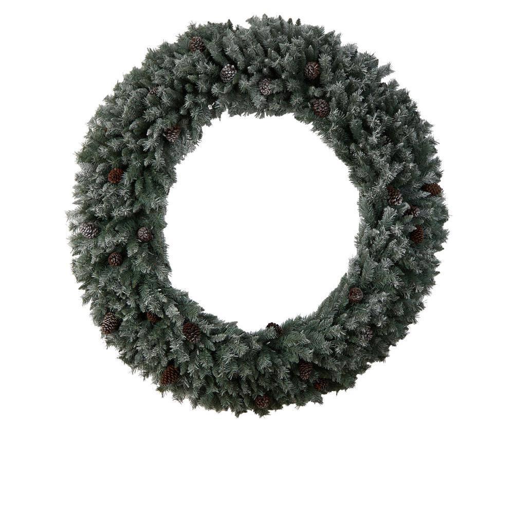 72 in. Pre-Lit LED Giant Flocked Artificial Christmas Wreath with Pinecones, 600 Clear LED Lights
