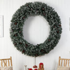 72 in. Pre-Lit LED Giant Flocked Artificial Christmas Wreath with Pinecones, 600 Clear LED Lights