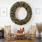 72 in. Pre-Lit LED Giant Flocked Artificial Christmas Wreath with Pinecones, 600 Clear LED Lights